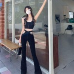 Quần Jeans Dài Lưng Cao Phối Dây Xích