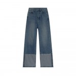 Quần Jean Dài Lưng Cao Dáng Rộng Màu Sắc Tương Phản Phong Cách Retro Hàn Quốc