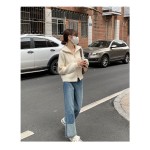 Quần Jean Dài Lưng Cao Dáng Rộng Màu Sắc Tương Phản Phong Cách Retro Hàn Quốc