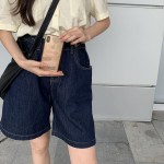 Quần Short Denim Ống Rộng Lưng Cao Thời Trang Nữ