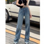 Quần Jean Nữ Ống Rộng Lưng Cao Phối Tua Rua