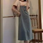 Đầm Denim Hai Dây Dáng Rộng Phong Cách Hàn Quốc