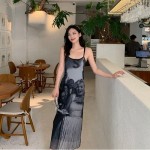 Đầm Dáng Chữ A Hai Dây In Họa Tiết Phong Cách Pháp Cổ Điển