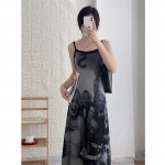 Đầm Dáng Chữ A Hai Dây In Họa Tiết Phong Cách Pháp Cổ Điển