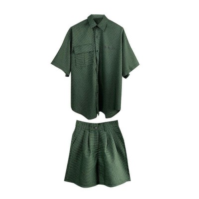 Set Áo Sơ Mi Tay Ngắn Sọc Caro + Quần Short Thể Thao