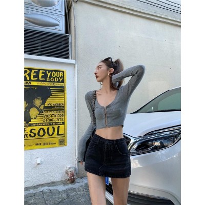 Chân váy denim ngắn lưng cao dáng chữ A