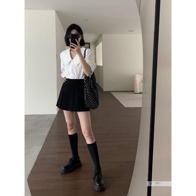 Quần Short Giả Váy Chữ A Lưng Cao Màu Đen