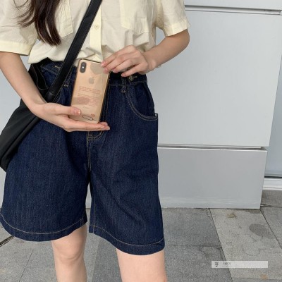 Quần Short Denim Ống Rộng Lưng Cao Thời Trang Nữ