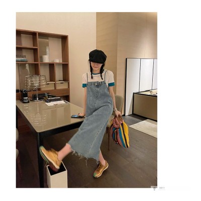 Đầm Denim Hai Dây Dáng Rộng Phong Cách Hàn Quốc