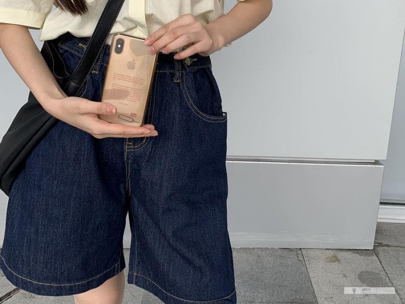 Quần Short Denim Ống Rộng Lưng Cao Thời Trang Nữ