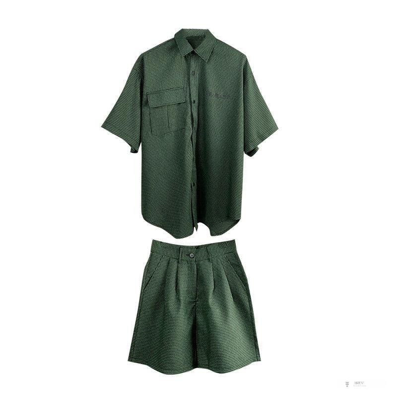 Set Áo Sơ Mi Tay Ngắn Sọc Caro + Quần Short Thể Thao