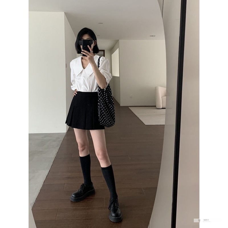 Quần Short Giả Váy Chữ A Lưng Cao Màu Đen