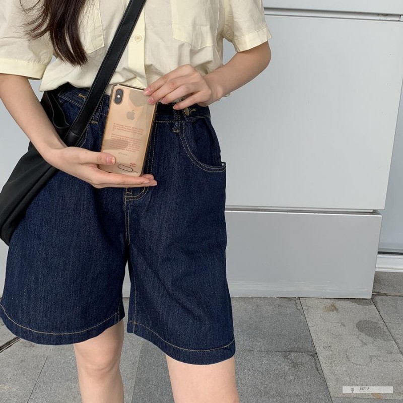 Quần Short Denim Ống Rộng Lưng Cao Thời Trang Nữ