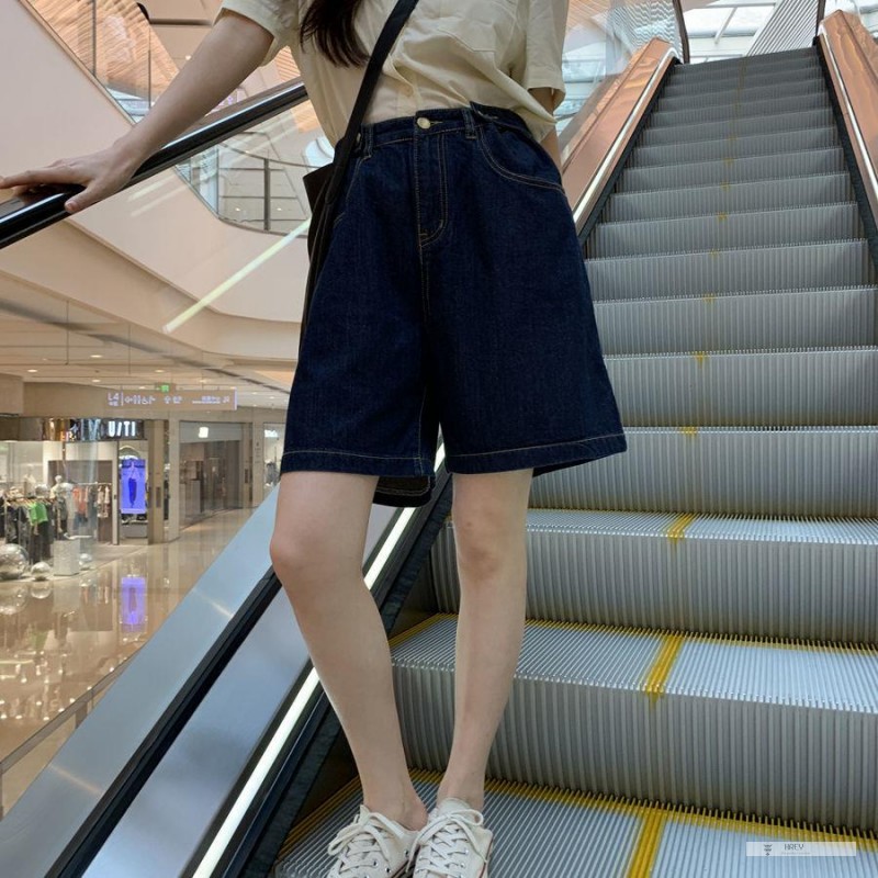 Quần Short Denim Ống Rộng Lưng Cao Thời Trang Nữ